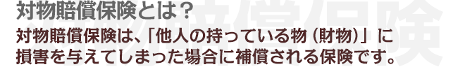 対物賠償保険は、「他人の持っている物（財物）」に損害を与えてしまった場合に補償される保険です。